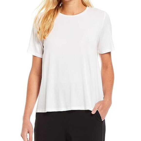 EILEEN FISHER Women's Round Neck Tencel Short Sleeve Tee T-Shirt White - Picture 1 of 5